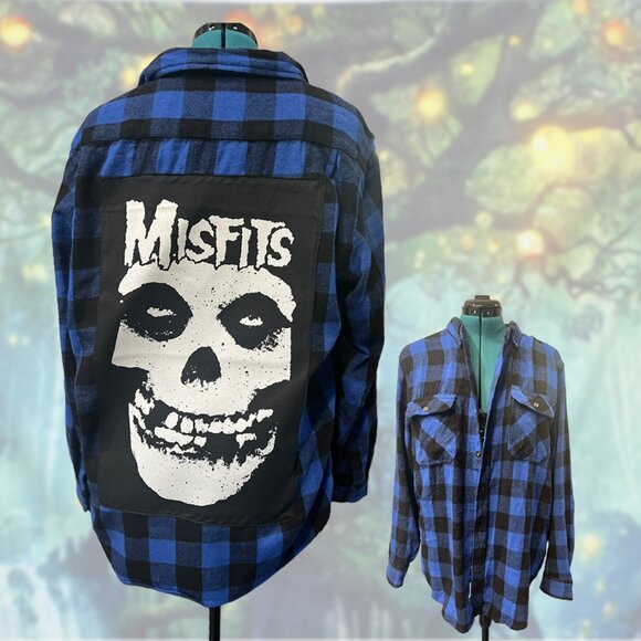 Upcycled Misfits Flannel | Size XL | Vintage-Inspired Grunge Rework - Picture 1 of 5